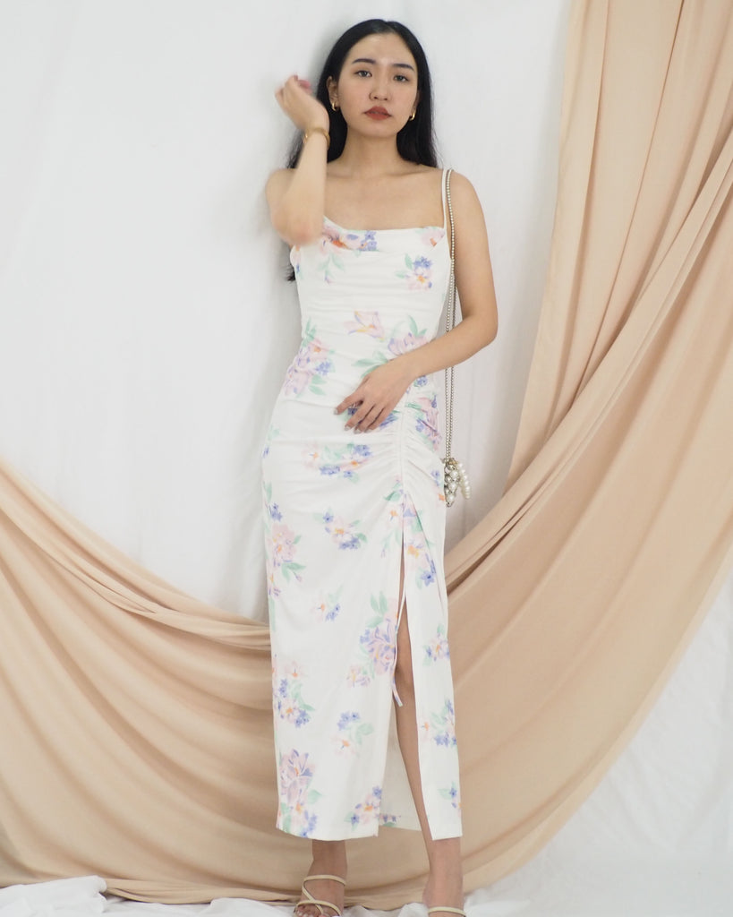 Sonatina Ruched Dress (WHITE FLORAL)
