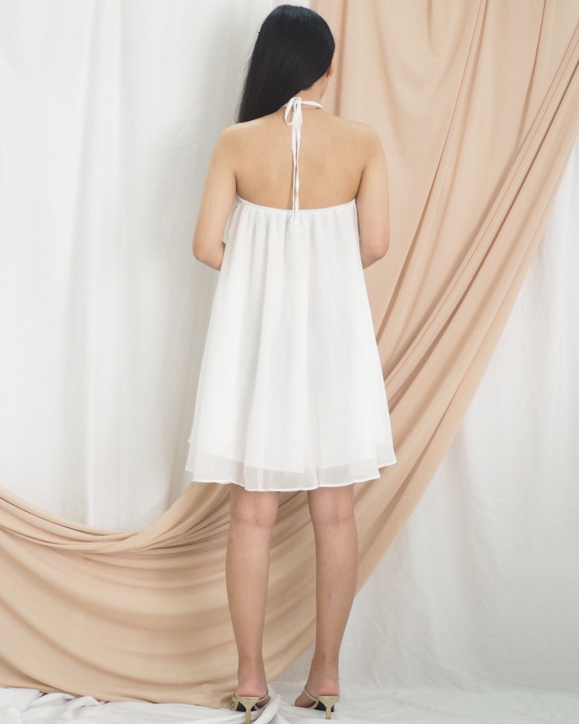 Cello Halter Flare Dress (WHITE)