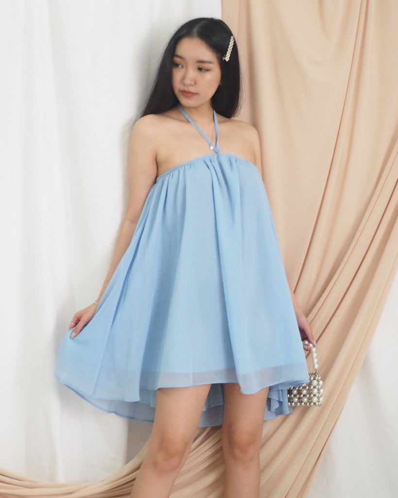 Cello Halter Flare Dress (BLUE)