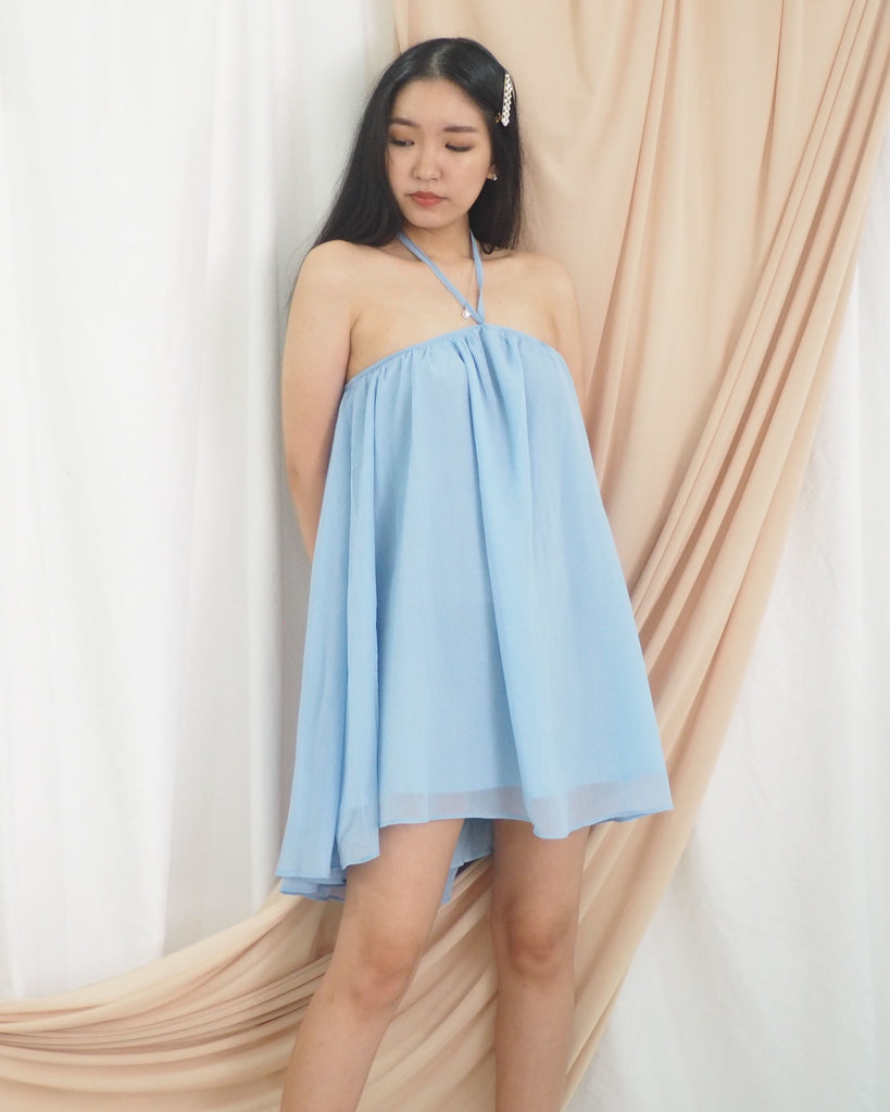 Cello Halter Flare Dress (BLUE)