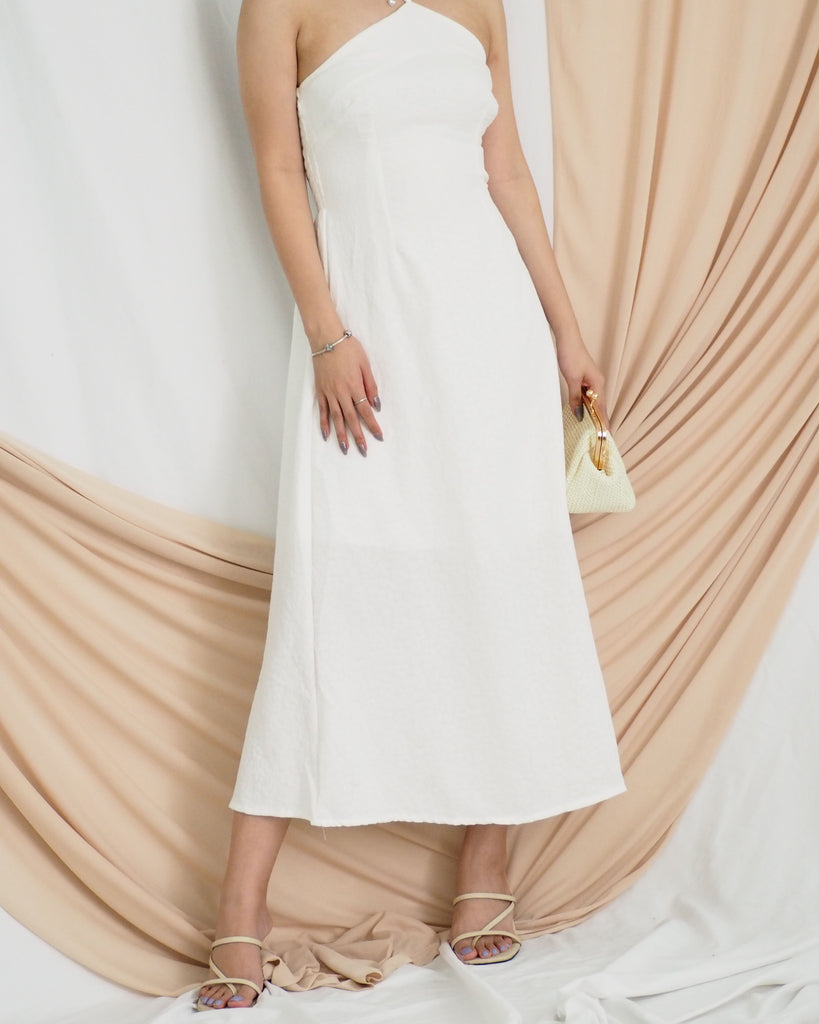 Loreta Halter Embossed Dress (WHITE)