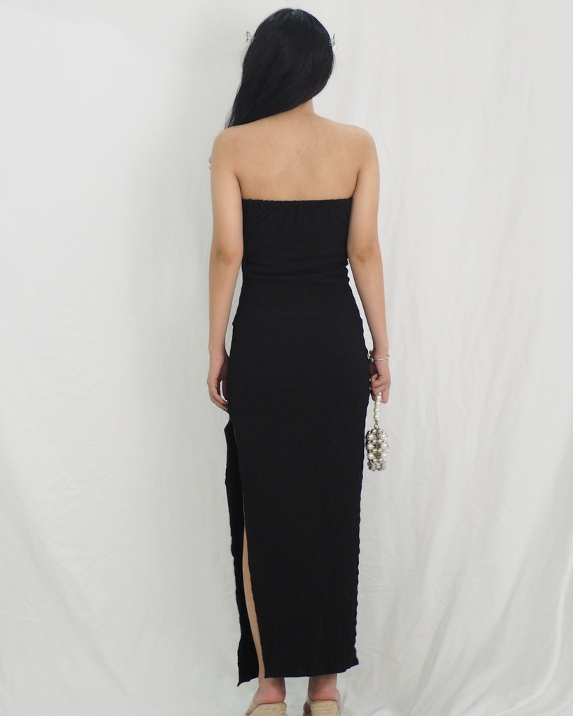 Myles Embossed Slit Dress (BLACK)